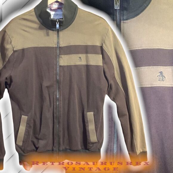 𝅺vintage Penguin Zipper Retro High Collar Brown Sweatshirt, Large - Picture 5 of 6